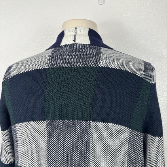 Modcloth Cardigan Women 2X Simply Snuggly Blue Green Plaid Open Front Preppy - Picture 9 of 13